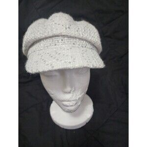 WHITE SEQUINS WOMEN'S CABBIE HAT SIZE L